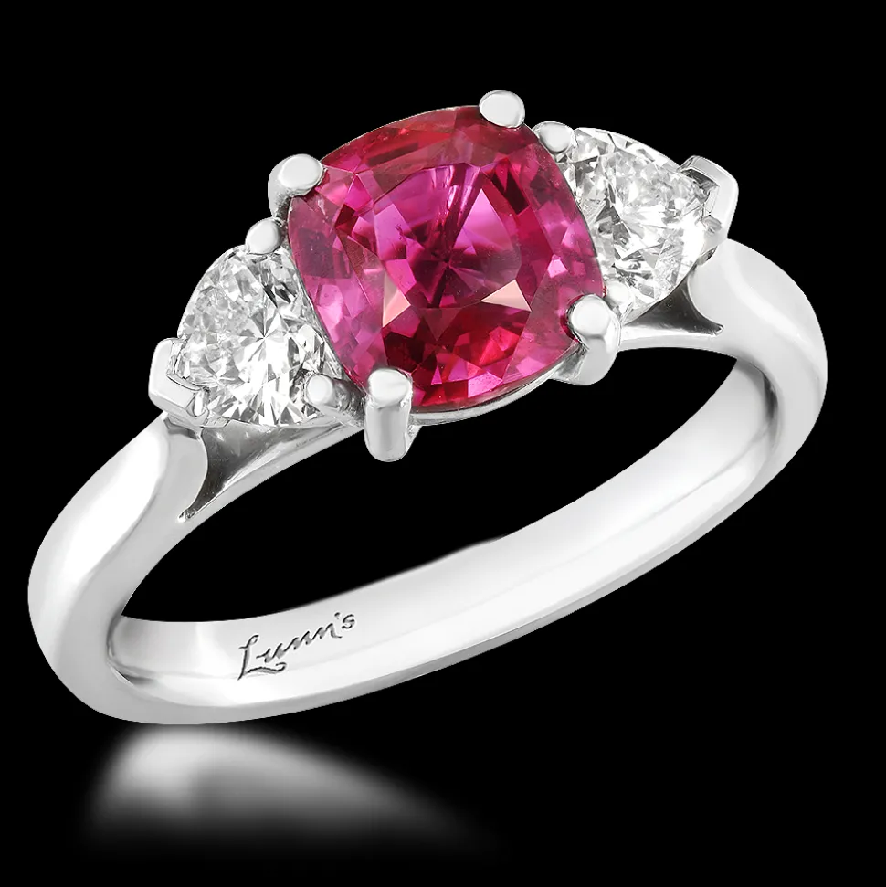 Three Stone 2.02ct Ruby Platinum Ring
