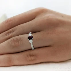 Three Stone 0.58ct Ruby Platinum Ring