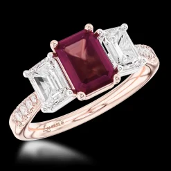 Three Stone 1.39ct Ruby Rose Gold/Platinum Ring