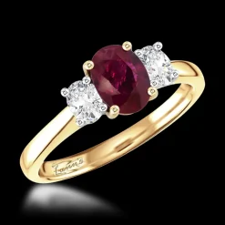 Three Stone 1.15ct Ruby Yellow Gold/Platinum Ring