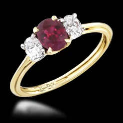 Three Stone 0.70ct Ruby Yellow Gold/Platinum Ring