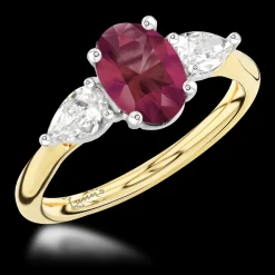 Three Stone 1.44ct Ruby Yellow Gold/Platinum Ring