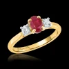 Three Stone 0.79ct Ruby Yellow Gold Ring