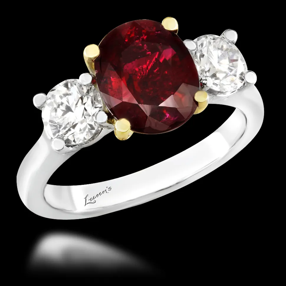 Three Stone 2.09ct Ruby Yellow Gold/Platinum Ring