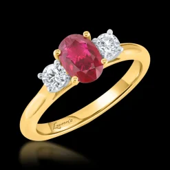 Three Stone 0.77ct Ruby Yellow Gold Ring