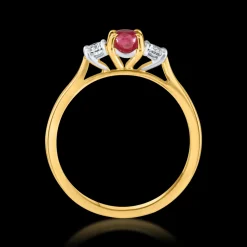 Three Stone 0.79ct Ruby Yellow Gold Ring