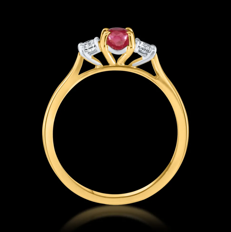 Three Stone 0.79ct Ruby Yellow Gold Ring