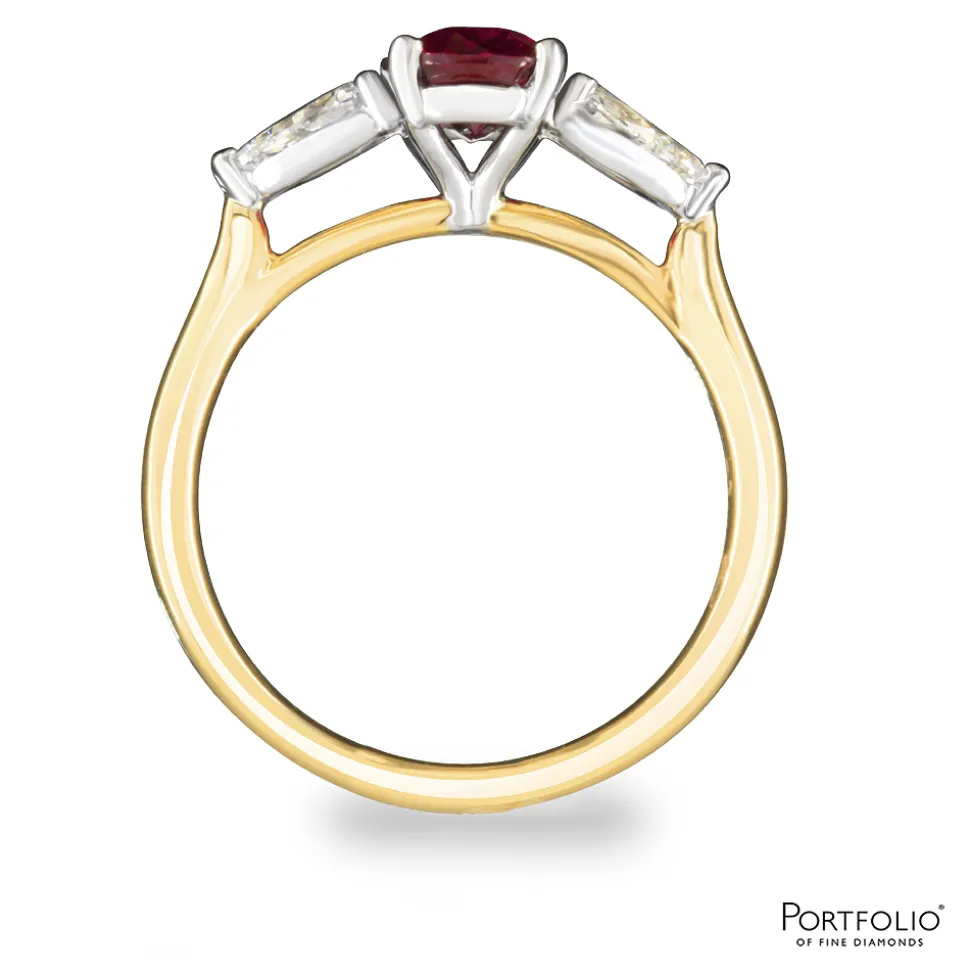Three Stone 1.44ct Ruby Yellow Gold/Platinum Ring