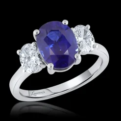 Three Stone 3.13ct Sapphire Platinum Ring