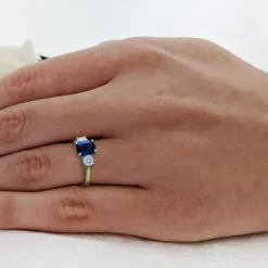 Three Stone 1.72ct Sapphire Yellow Gold/Platinum Ring