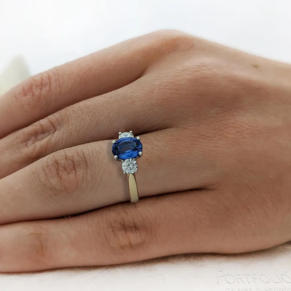Three Stone 1.42ct Sapphire Yellow Gold/Platinum Ring