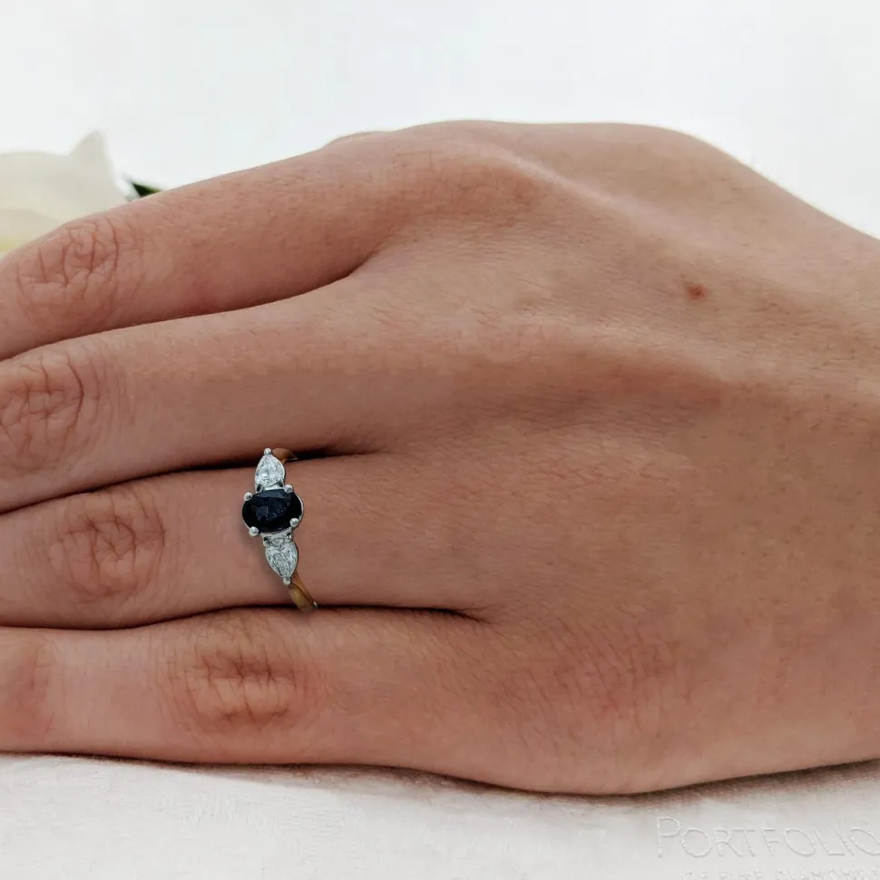 Three Stone 0.80ct Sapphire Yellow Gold/Platinum Ring