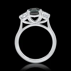 Three stone 2.42ct Teal Sapphire and Diamond Platinum Ring