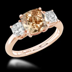 Three Stone 3.05ct Yellowish Brown SI1 Diamond Rose Gold Ring