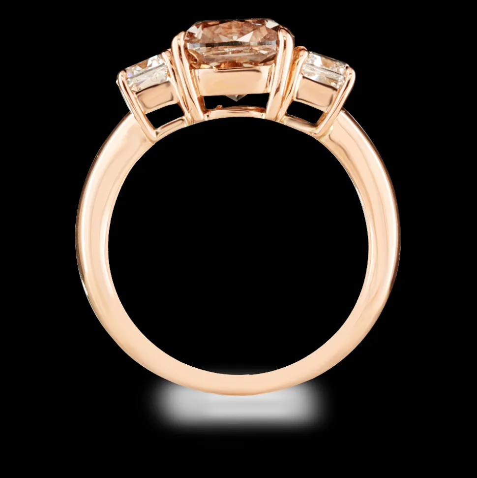 Three Stone 3.05ct Yellowish Brown SI1 Diamond Rose Gold Ring