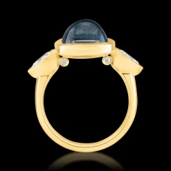 Three Stone Sugar Loaf Tourmaline and Diamond Yellow Gold Ring