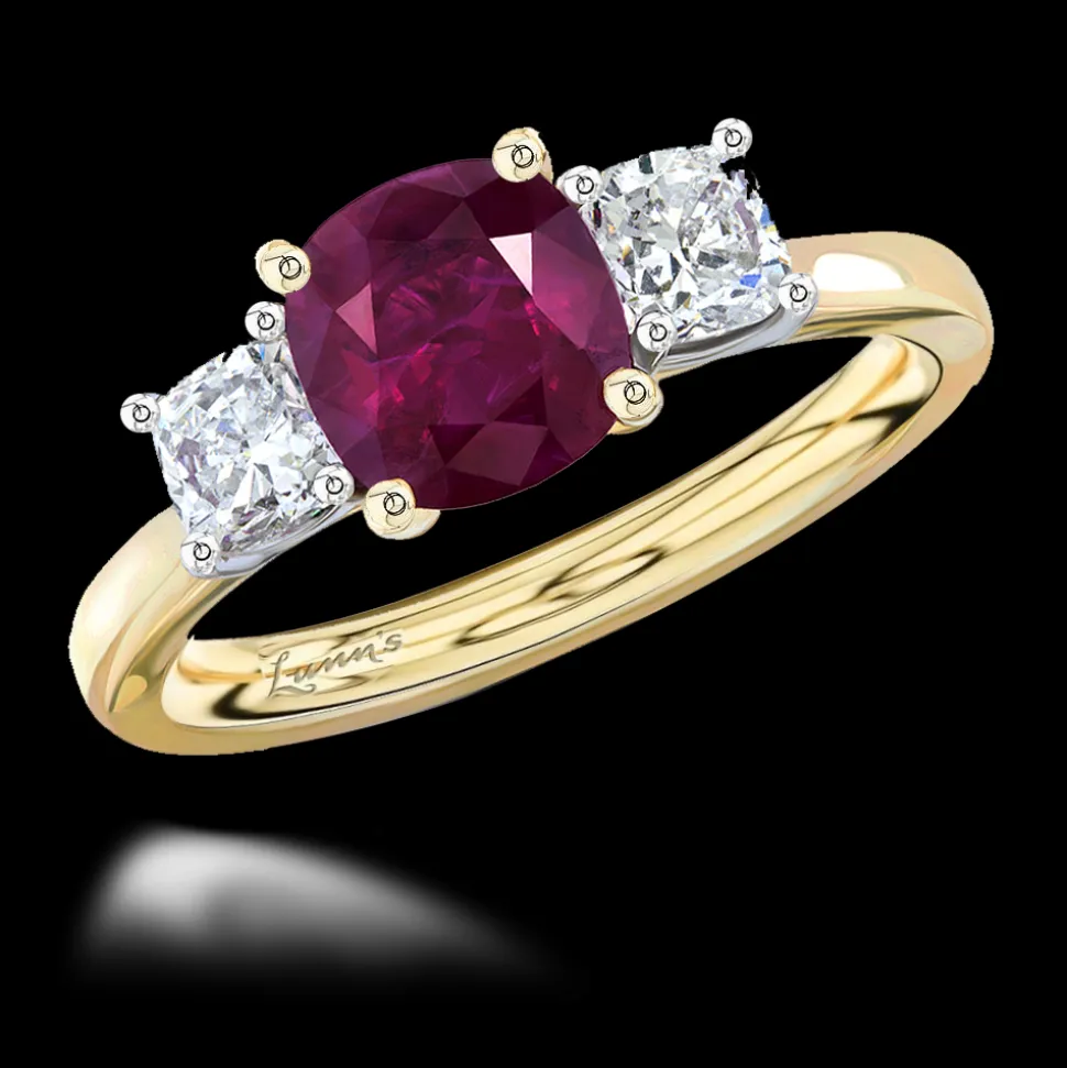 Three Stone1.56ct Ruby Yellow Gold/Platinum Ring