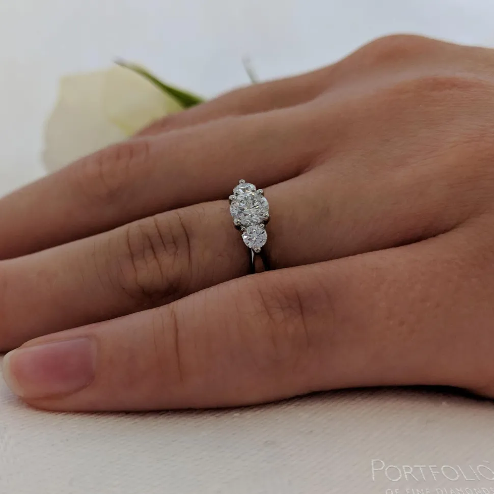 Tulip Three Stone 0.50ct F SI1 Diamond Platinum Ring